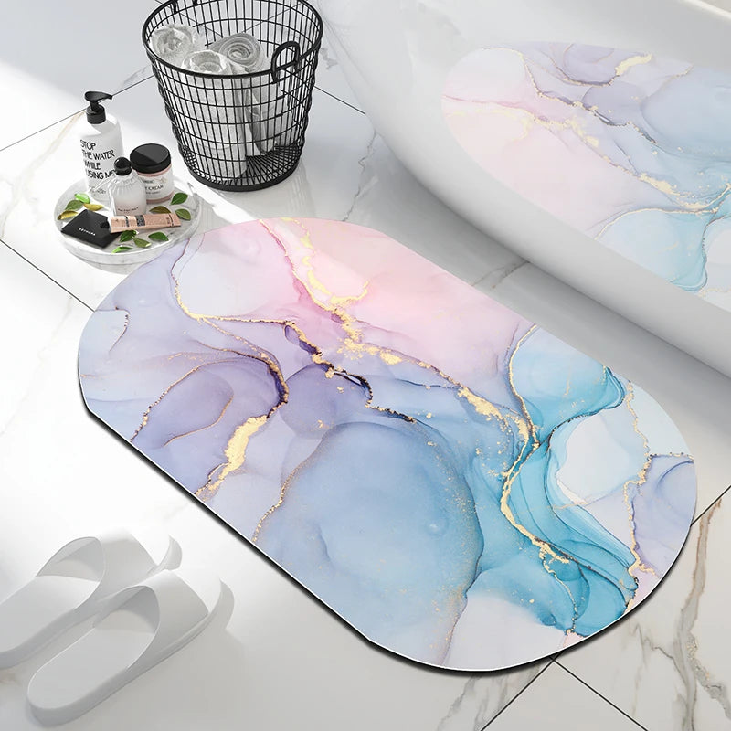 Tapis salle de bain effet marbre rose