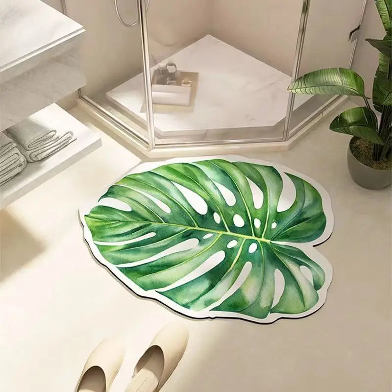 Tapis salle de bain forme originale vert