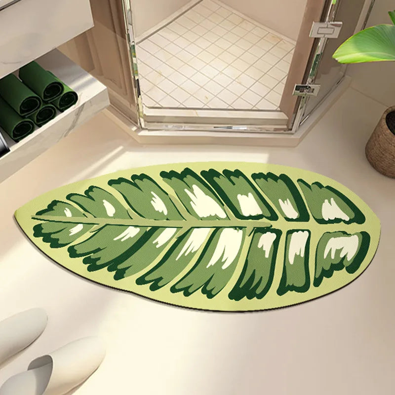 Tapis salle de bain forme originale vert baignoire