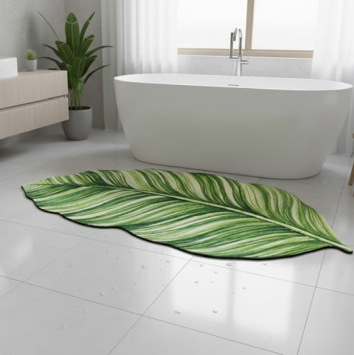 Tapis salle de bain forme originale vert sol 
