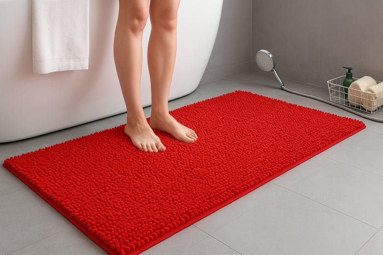 Tapis salle de bain grande taille rouge pieds   
