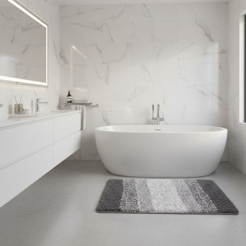 Tapis salle de bain gris et blanc sol  gris 