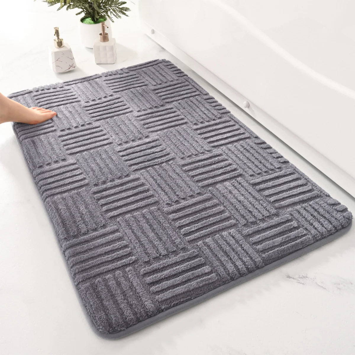 Tapis salle de bain gris pied