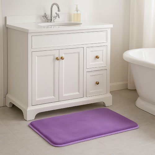 Tapis salle de bain mauve lavabo 