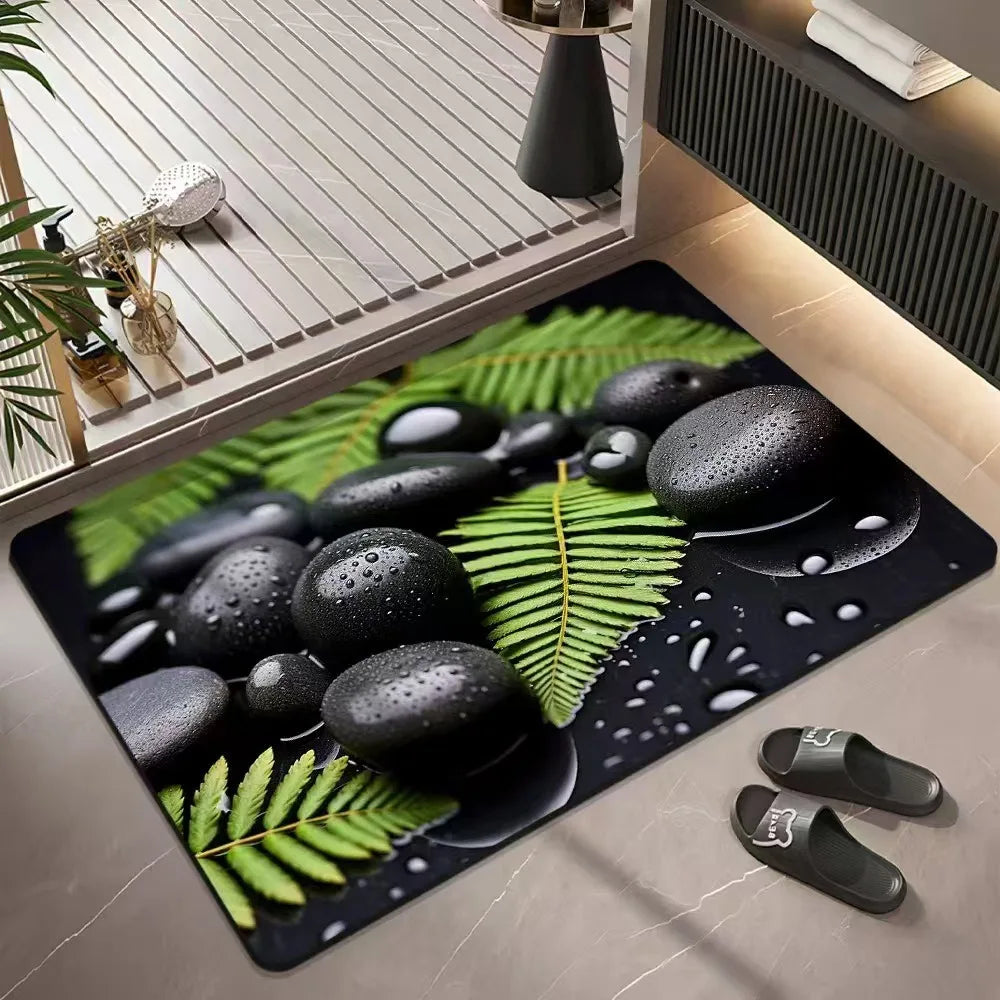 Tapis salle de bain motif galets 3D