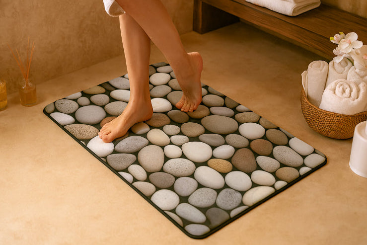 Tapis salle de bain motif galets SPA 