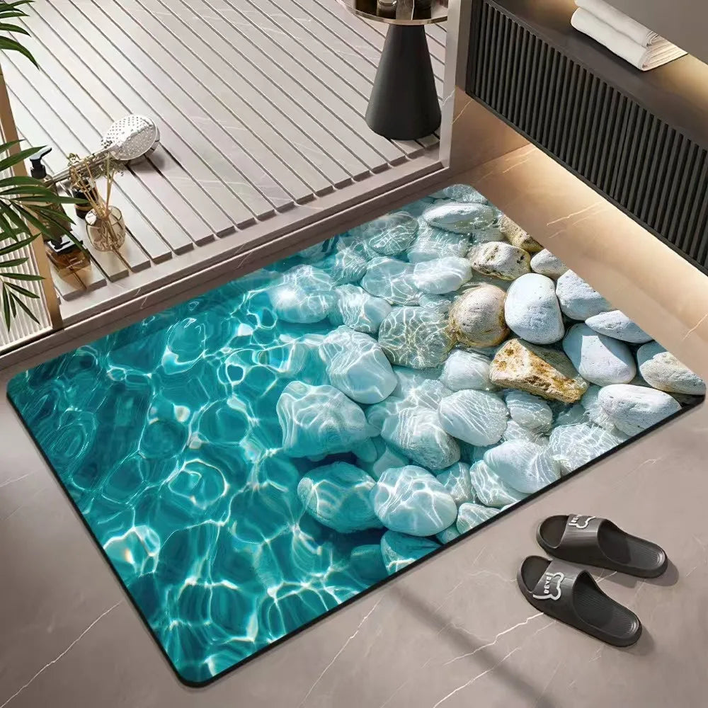 Tapis salle de bain motif galets mer
