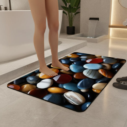Tapis salle de bain motif galets pieds baignoire 