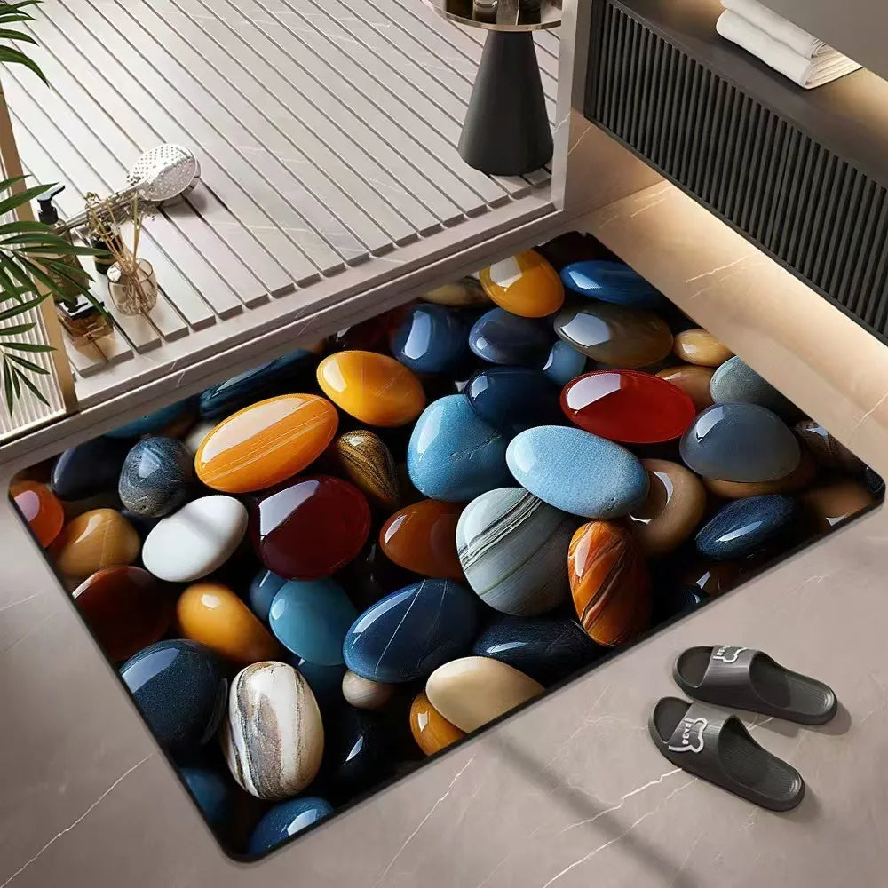 Tapis salle de bain motif galets sol