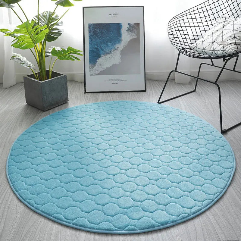 Tapis salle de bain rond 100 cm bleu clair