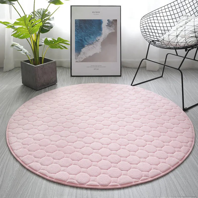 Tapis salle de bain rond 100 cm bleu rose