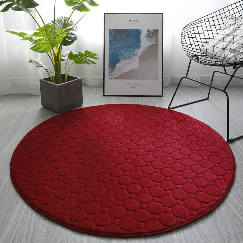Tapis salle de bain rond 100 cm  rouge
