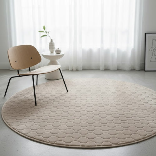 Tapis salle de bain rond 100 cm sol beige