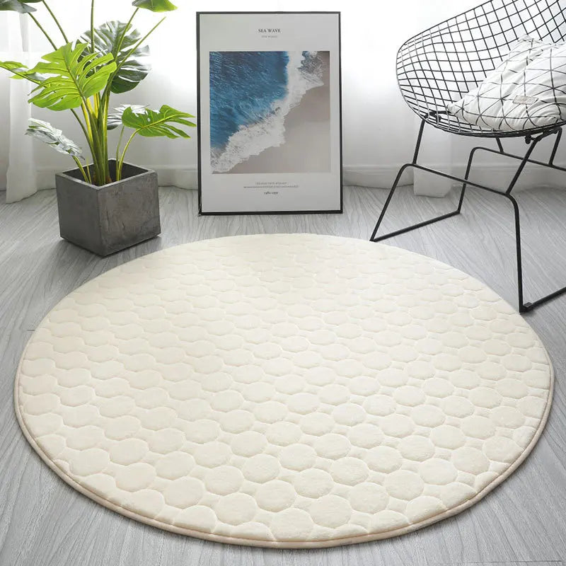 Tapis salle de bain rond 100 cm  sol blanc