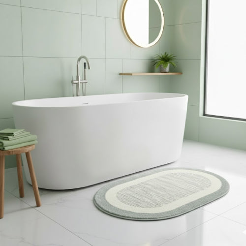 Tapis salle de bain tendance vert baignoire 
