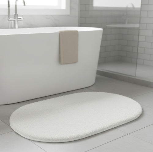 Tapis sortie de bain antidérapant blanc baignoire 
