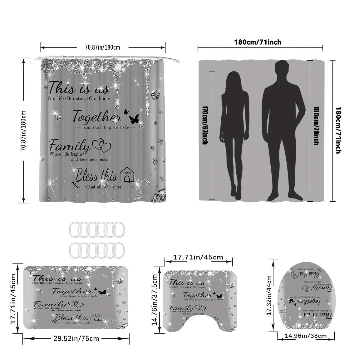rideaux de douche pétillant tailles 